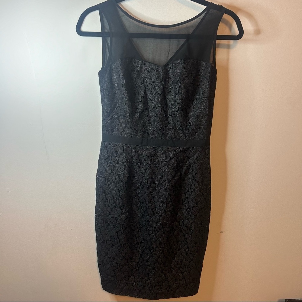 CHIC by JACOB size XS little black dress, 3/4 back zip. Knee length, mesh collar - Picture 2 of 10